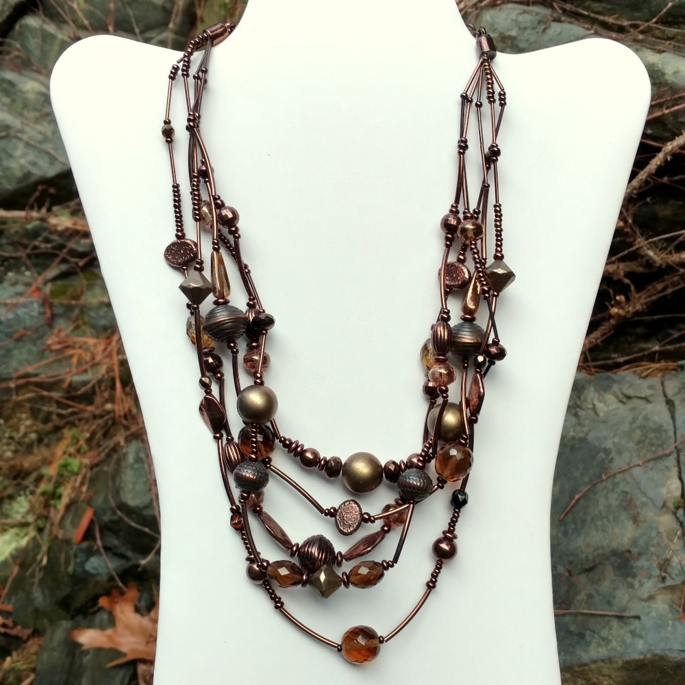 Chico's bronze and copper beaded 5 strand necklace